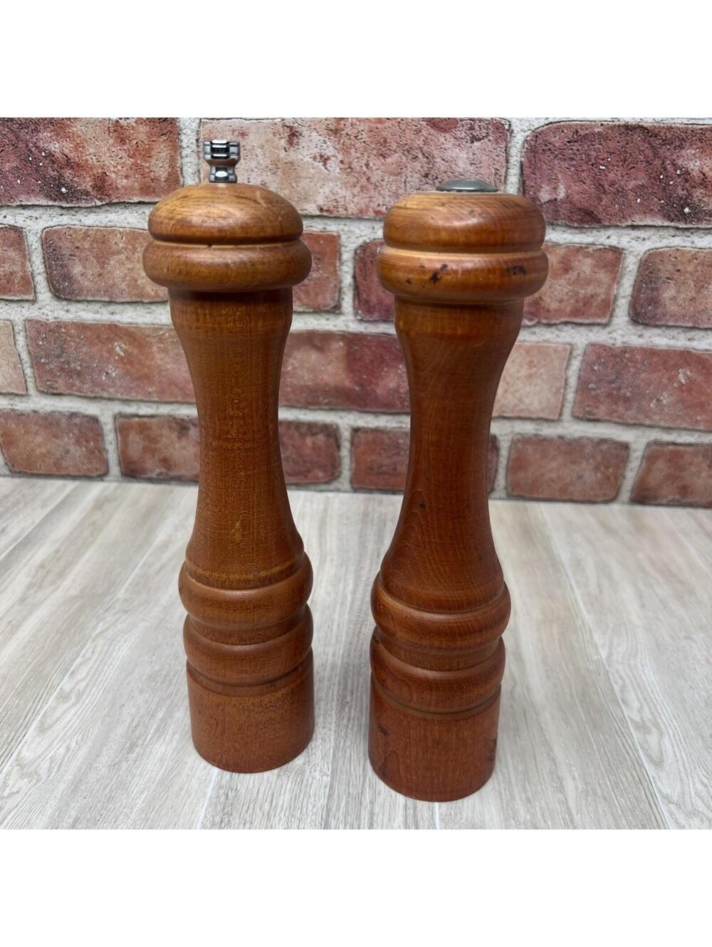 Vintage MCM Pepper Mill Cracker Salt Shaker Olde Thompson Maple Wood Metal